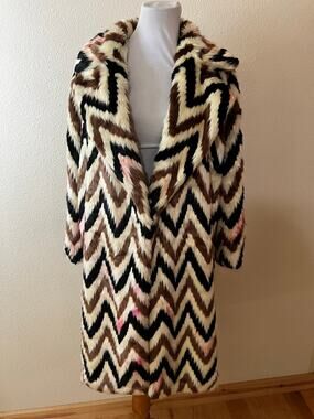 Autumn Adeigbo Faux Fur Chevron Wednesday Long coat WOMENS 4